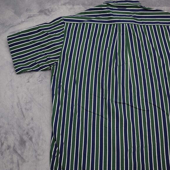 Tommy Hilfiger Shirt Mens Large Blue Green Striped Logo Button Up Casual - Picture 14 of 15